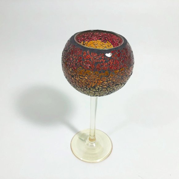 Party Lite Siena Crackle Mosaic Stemmed Tealight Holder Retired Pattern - Picture 2 of 9